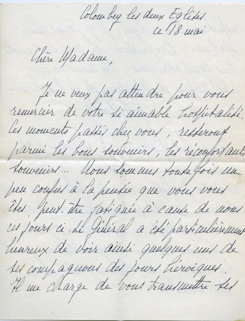 Lettre Yvonne de Gaulle 18 mai 1947